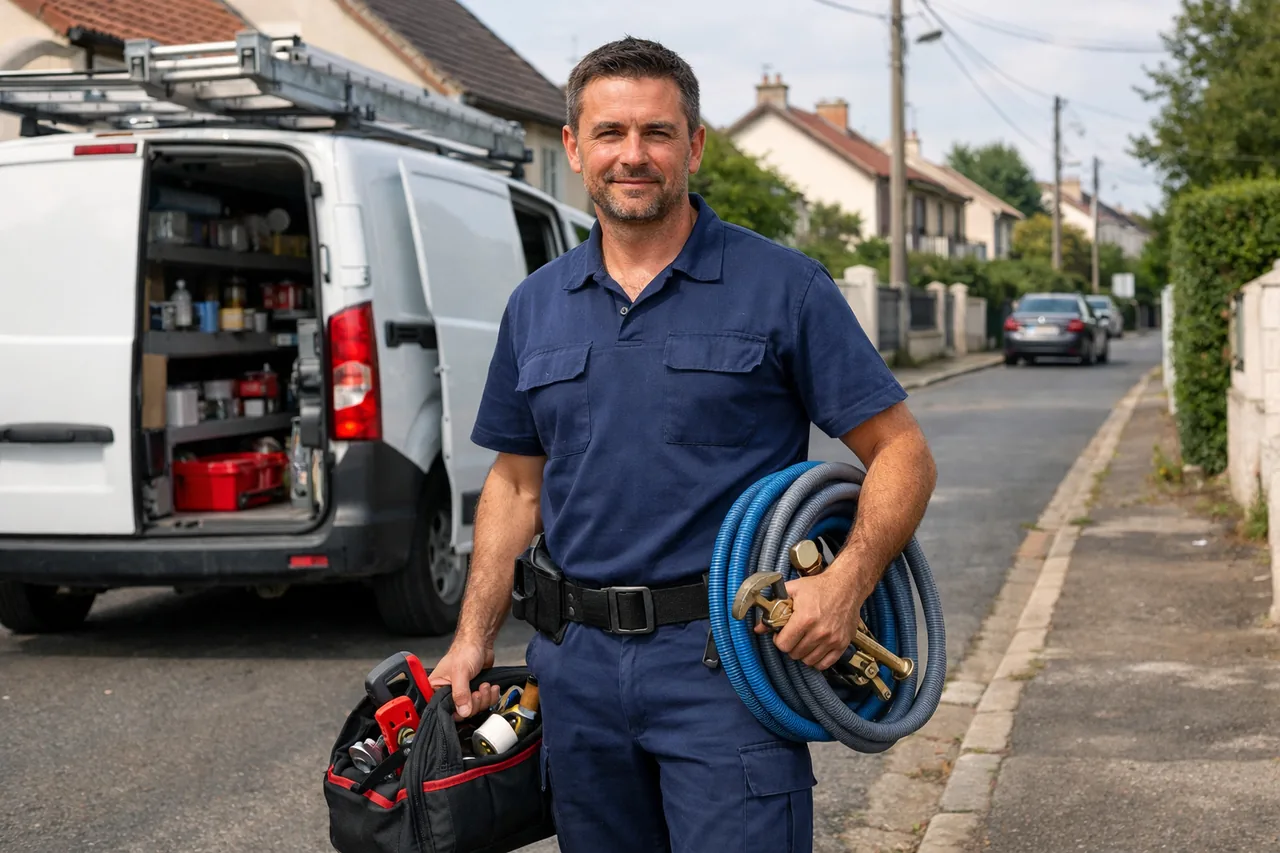 Intervention plombier à Arnouville : artisan au travail